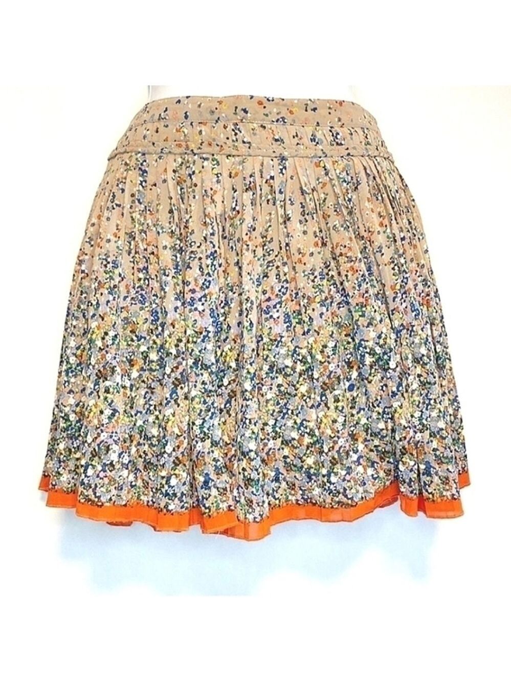 Y2K American Eagle Boho Floral Miniskirt Pleated Tiered Flare Zip-Up Size 4